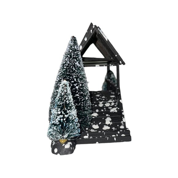 Vtg Lemax Wooden Bridge With Trees Chrstmas Village Table Accent Snow Holiday - Picture 9 of 12